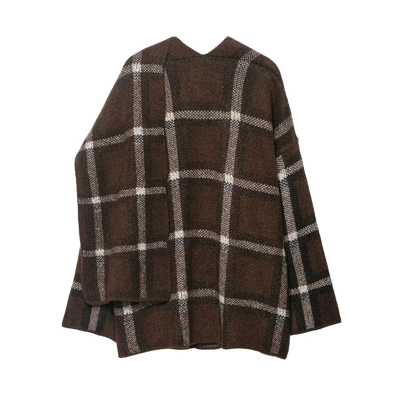 Cardigan marron à carreaux avec écharpe intégrée – Look cosy & moderne