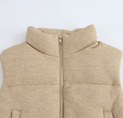 Doudoune Sans Manches Femme en Tricot – Style Européen Chic Automne/Hiver