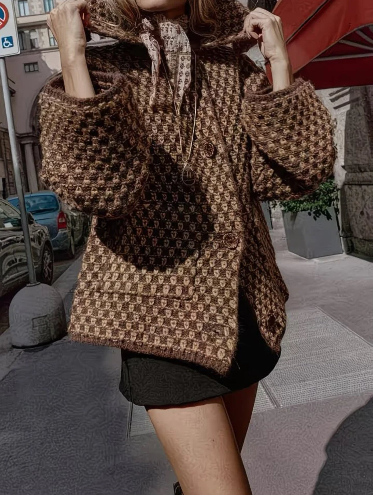 Veste Courte Femme Texturée à Motif Graphique