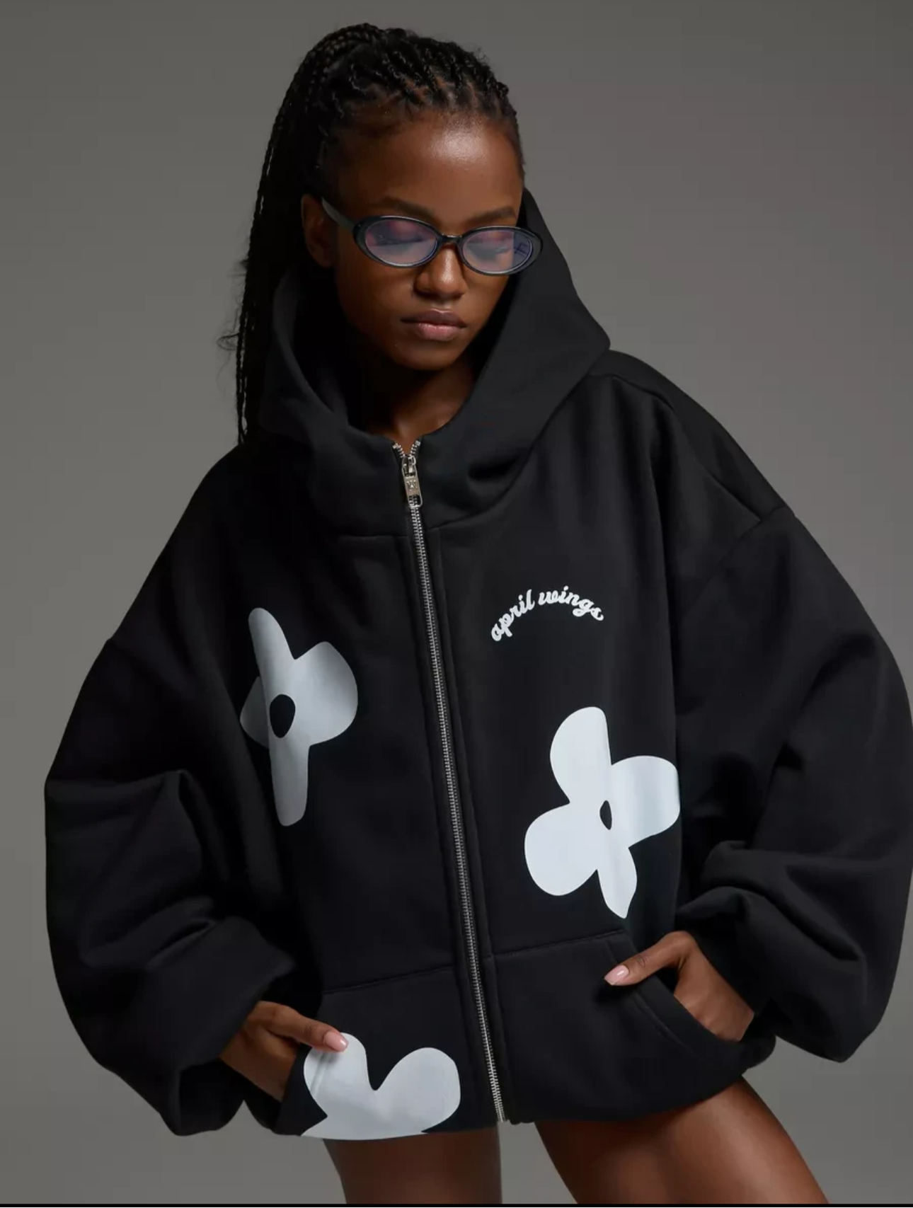 Hoodie Zippé Oversize Noir – Design Streetwear Graphique