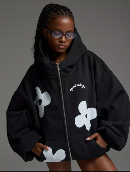 Hoodie Zippé Oversize Noir – Design Streetwear Graphique