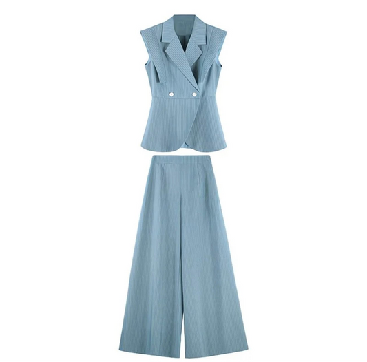 Tailleur Femme – Veste Sans Manches &amp; Pantalon Large