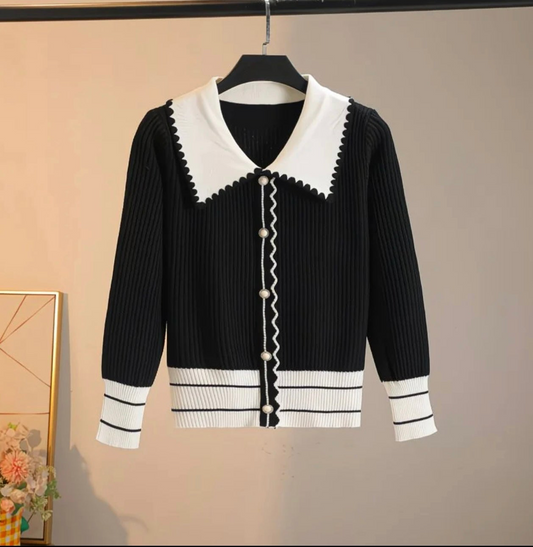 Cardigan Bicolore – Col XL Perlé Chic