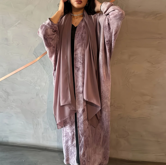 Abaya Élégance Velours – Mauve Galaxy