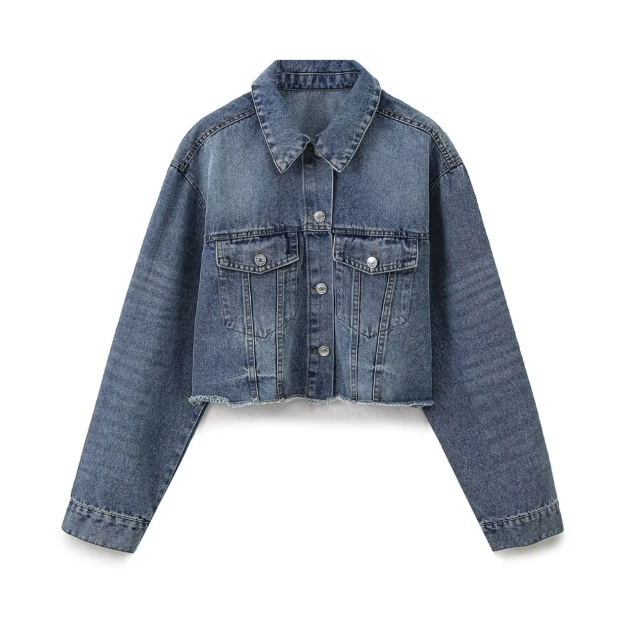 Veste en Jean Courte Effet Délavé – Style Oversize et Bord Brut