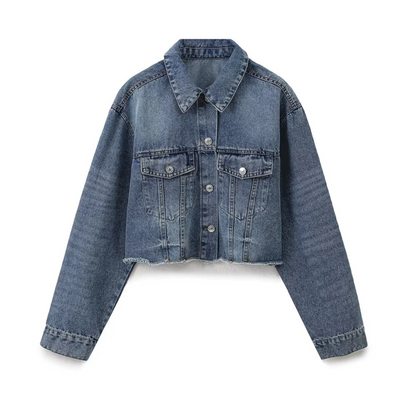 Veste en Jean Courte Effet Délavé – Style Oversize et Bord Brut