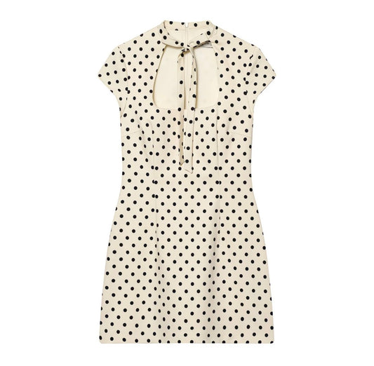 Robe courte à pois col noué – Élégance parisienne intemporelle