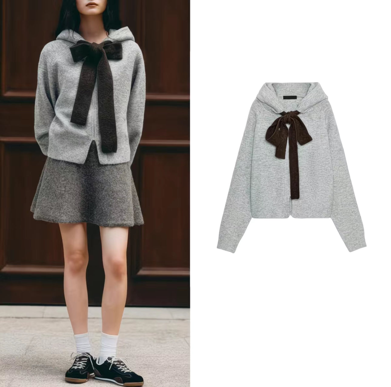 Cardigan à Capuche avec Nœud – Douceur & Élégance Casual