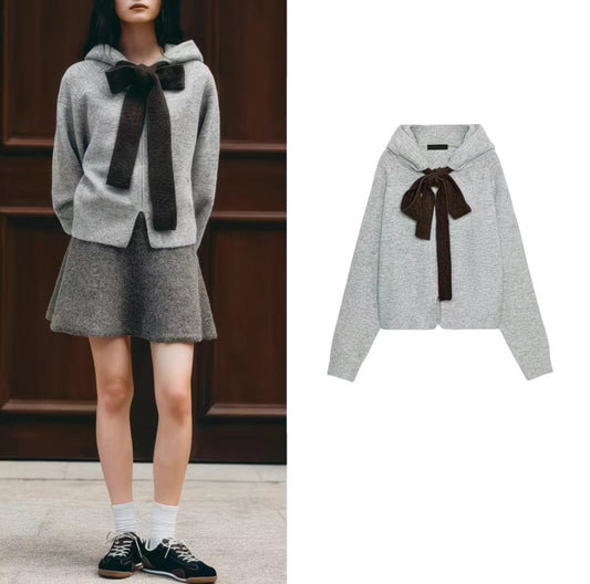 Cardigan à Capuche avec Nœud – Douceur & Élégance Casual