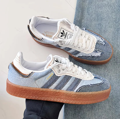 Sneakers Denim Édition Artisanale adidas – Semelle Gomme & Patchwork Unique