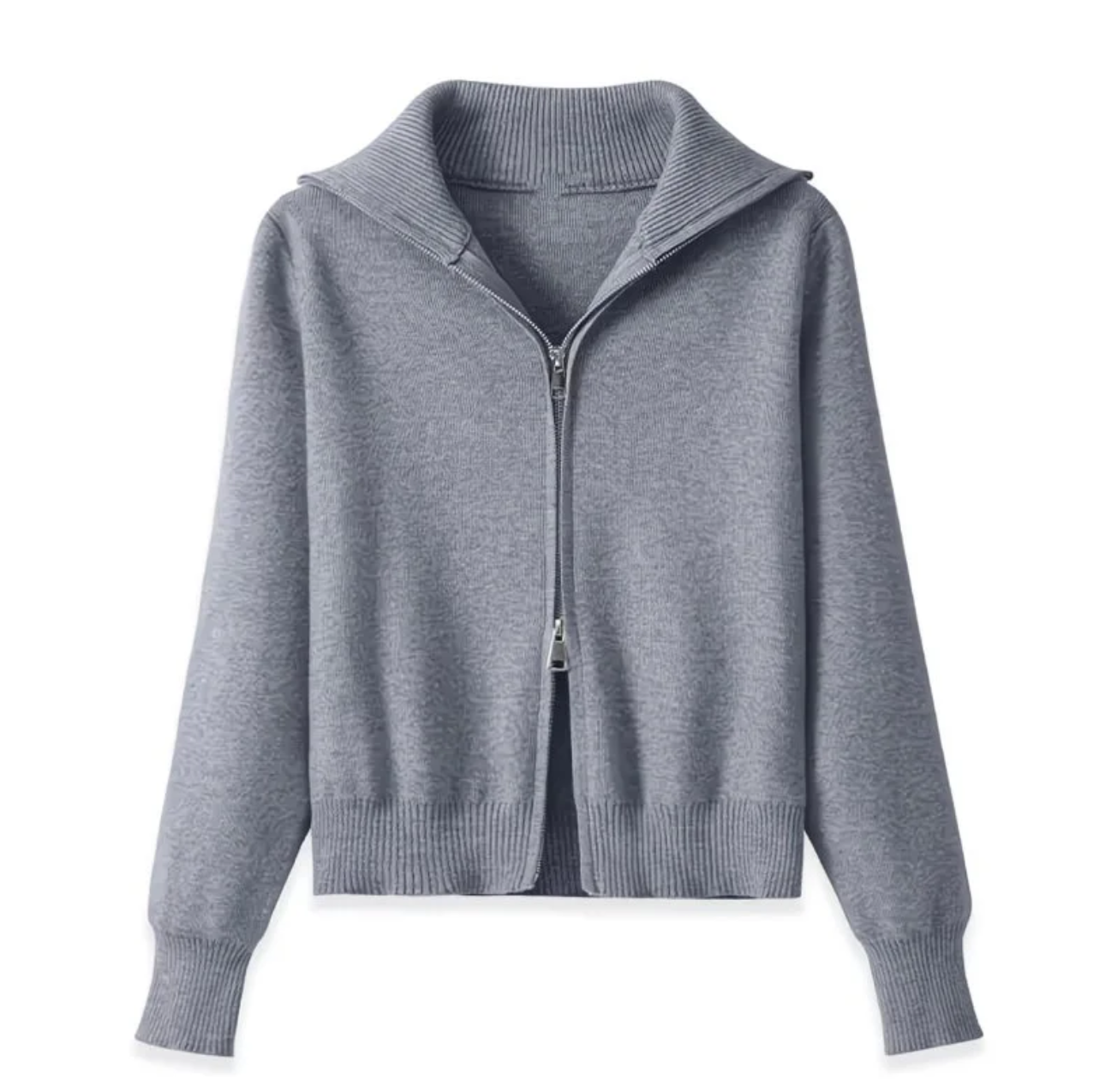 Cardigan zippé à col large – Maille douce et silhouette épurée