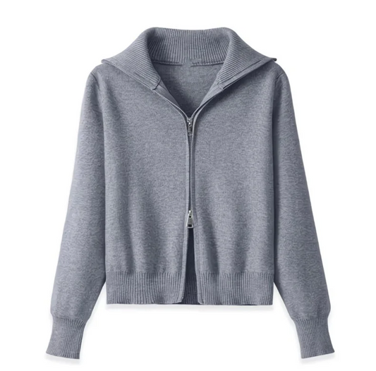 Cardigan zippé à col large – Maille douce et silhouette épurée
