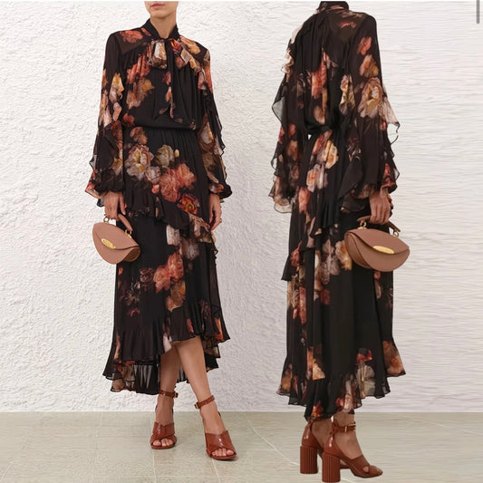 Robe Fleurie Noire Élégance – Style Bohème