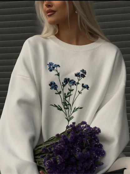 Sweat Oversize Blanc Floral – Style Minimaliste & Élégant