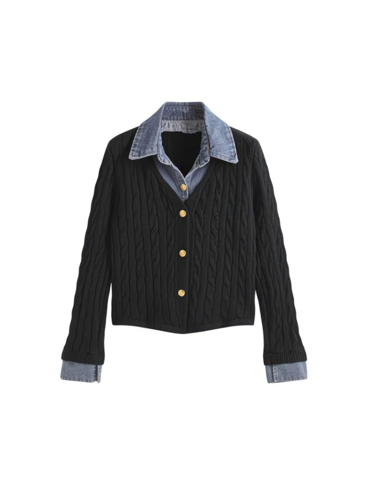 Cardigan à Col Chemise en Denim - Esprit Rétro Chic