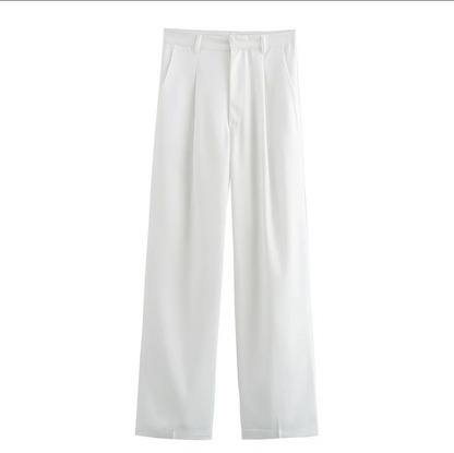 Ensemble Tailleur Femme Chic 2 Pièces – Veste Courte à Poches & Pantalon Large Élegant