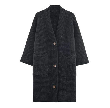 Cardigan long en maille gris – Style cocooning et minimaliste