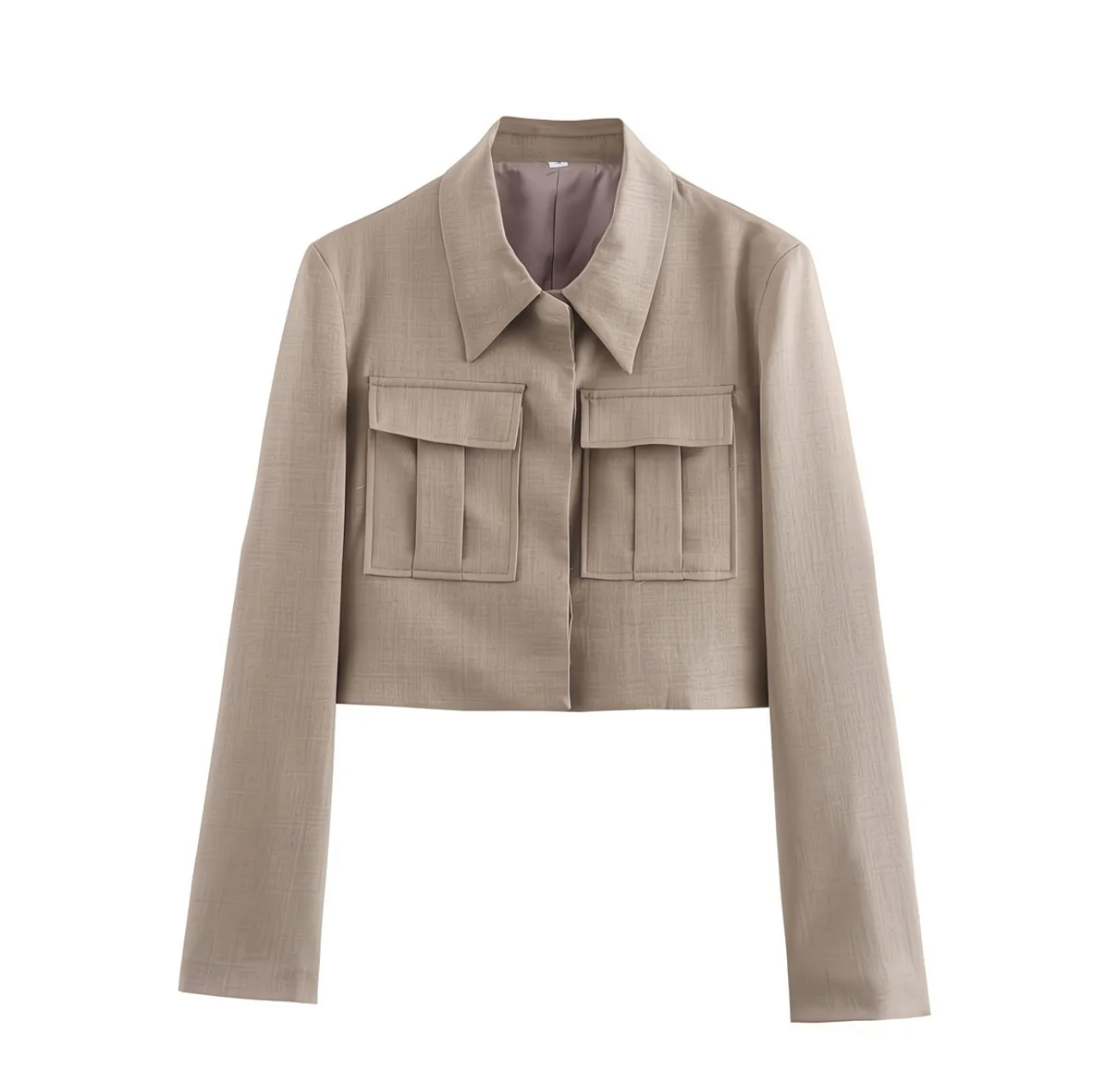 Ensemble Tailleur Femme Chic 2 Pièces – Veste Courte à Poches & Pantalon Large Élegant