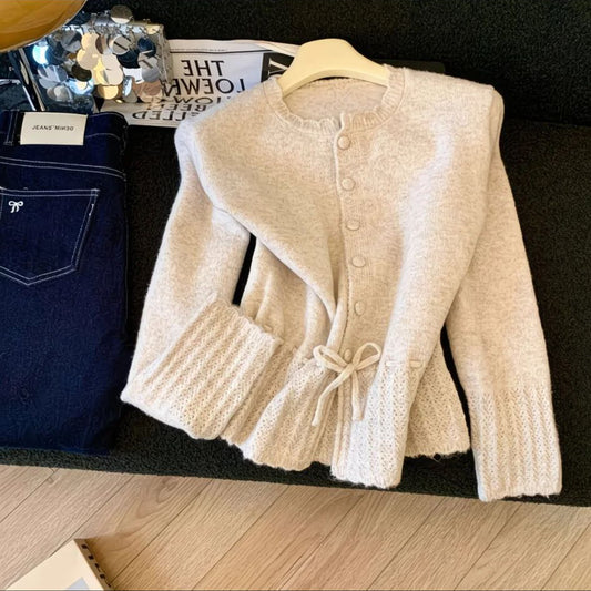 Cardigan en maille douce avec ceinture – Style coréen chic et féminin