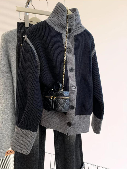 Gilet Bicolore en Maille Épaisse à Col Montant – Style Hiver