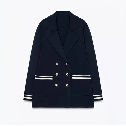 Veste Blazer Femme pas cher – Élégance Marinière à Boutons Dorés