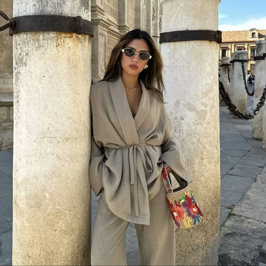 Ensemble Kimono Femme – Veste Ceinturée & Pantalon Large